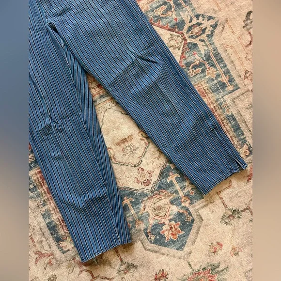 Vintage Striped Denim Jeans Cropped Straight Leg High Rise Mom Grunge 90s 80s - Picture 11 of 14